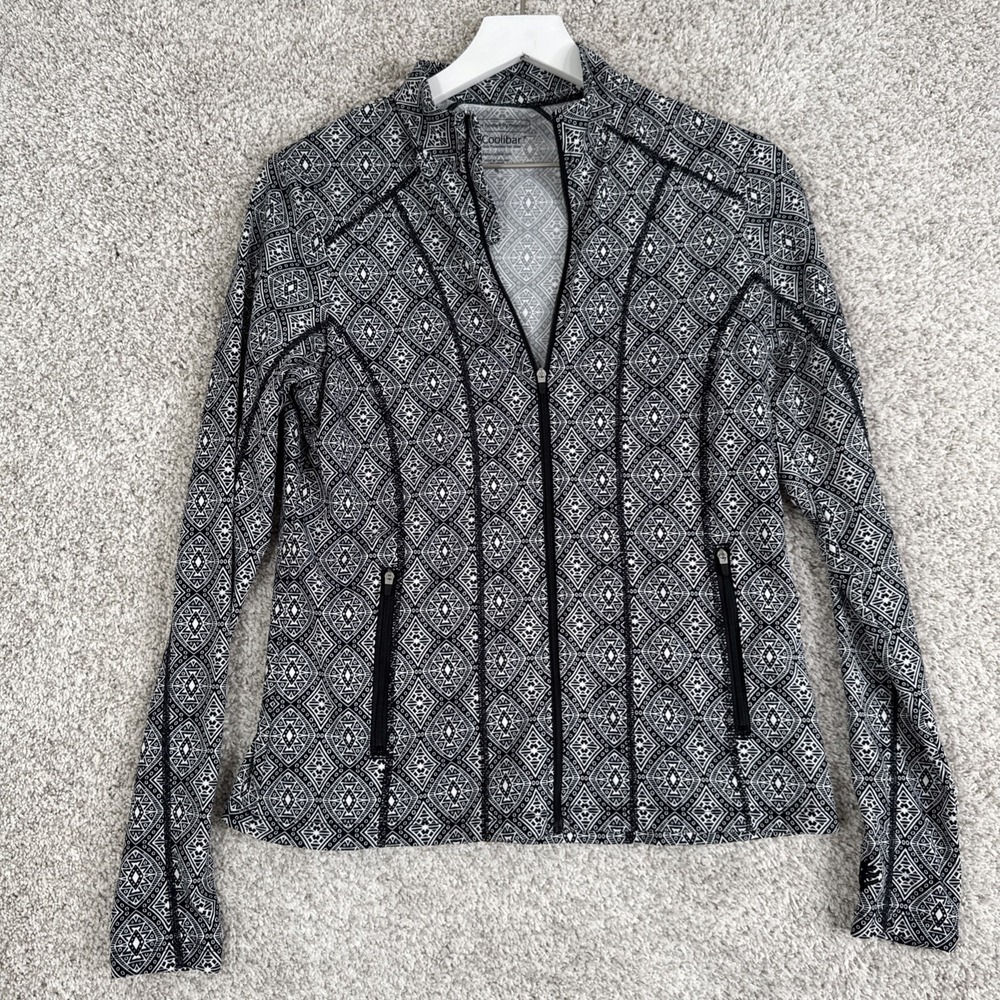 Coolibar Jacket Womens S Black & White UPF50+ Sun Protection Performance Zip Up